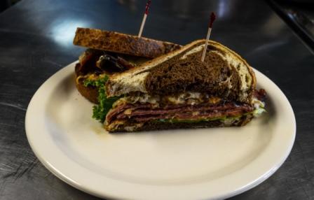 CouncilRockBrew's tweet photo. hot pastrami special with sauerkraut, Russian, lettuce, tom, melted Swiss cheese on marble rye bread w/ side $7.50 http://t.co/ykx586flLc