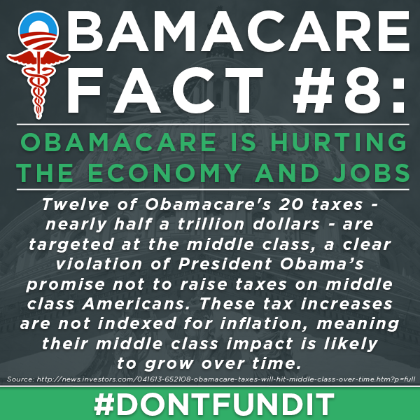 SenTedCruz's tweet photo. Remember when Pres Obama promised not to raise taxes on middle class? Promise broken thanks to Obamacare #DontFundIt http://t.co/uTEuOOscyZ
