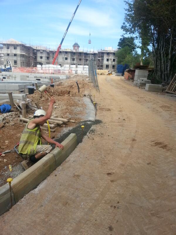 Action shot of kerbing works in St Austell for Taylor Wimpey