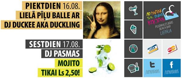 LiepajasKaijas's tweet image. Šonedēļ pie mums lieliskais @DuckeeDJ un @OskarsZikmanis. Turklāt 6dien mojito tikai Ls 2,50 (: