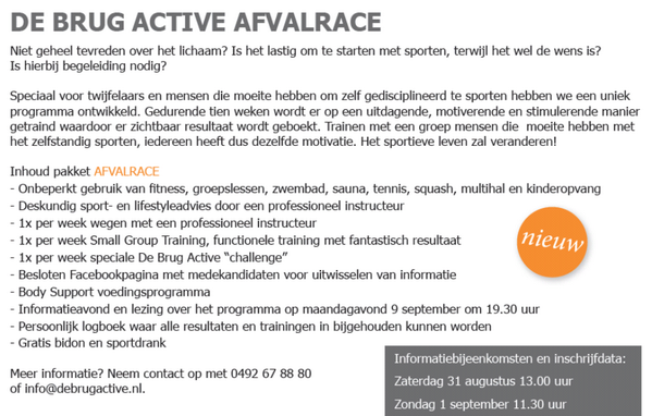 HUPsport's tweet photo. Change your life! Nieuw bij @DeBrugActive: de afvalrace. Een programma voor #afvallen en #sporten onder #begeleiding http://t.co/g7GzslcyBB