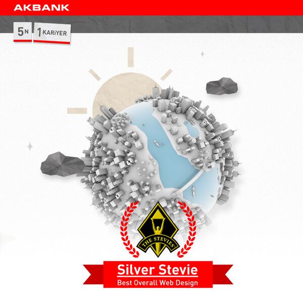 Stevie Awards’da Best Overall Web Design kategorisinde <a href="/Akbank/">Akbank</a> 5N1Kariyer.com ile Silver Stevie'yi kaptık.