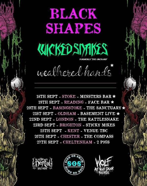 WICKEDSNAKESUK's tweet photo. WE GO ON TOUR WITH @BLACKSHAPES &amp; @weatheredhands FROM 18TH TO 27TH SEPTEMBER. WHICH SHOW ARE YOU AT? #ladsontourlol http://t.co/rKuUeeFE6p