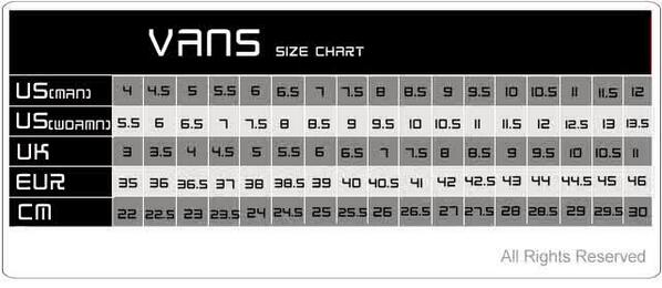 vans sizing inches