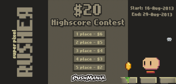 PushMania's tweet image. Play SUPER PIXEL RUSHER game from and #win #money $20 in #contest from #PushMania: on.fb.me/YFa3vZ