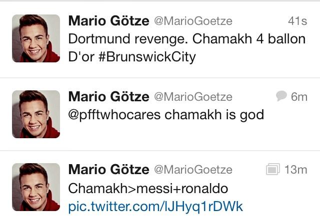  Mario Gotzes Twitter account hacked, showers Arsenal flop Chamakh with love