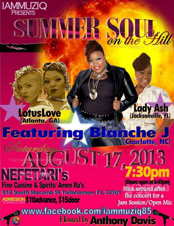 ACDevents's tweet photo. Tallahassee!!! Join Me &amp; @iAmMuziq85 for Summer Soul on the Hill - Tomorrow Night... Info attached #Retweet http://t.co/EFBltxUgps