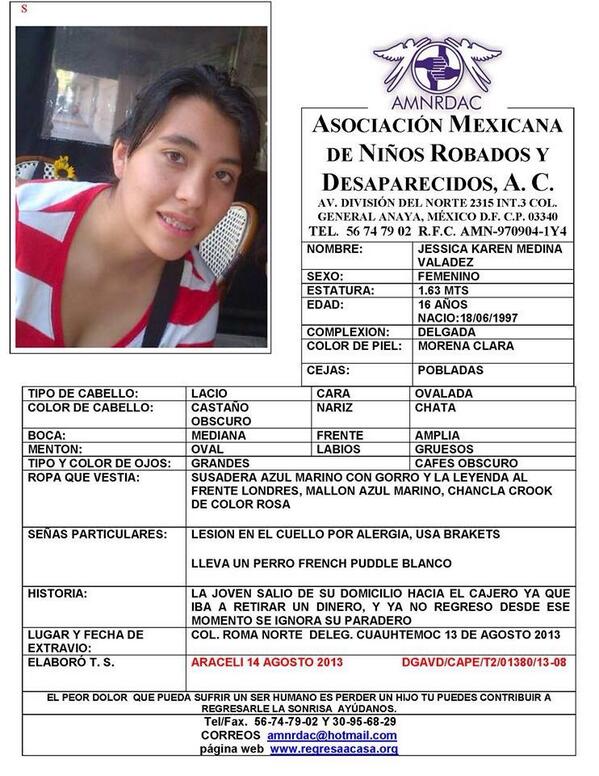 GracielaCienfue's tweet image. @Pajaropolitico Ayúdennos a encontrar a Jessica Karen Medina desapareció en la Roma