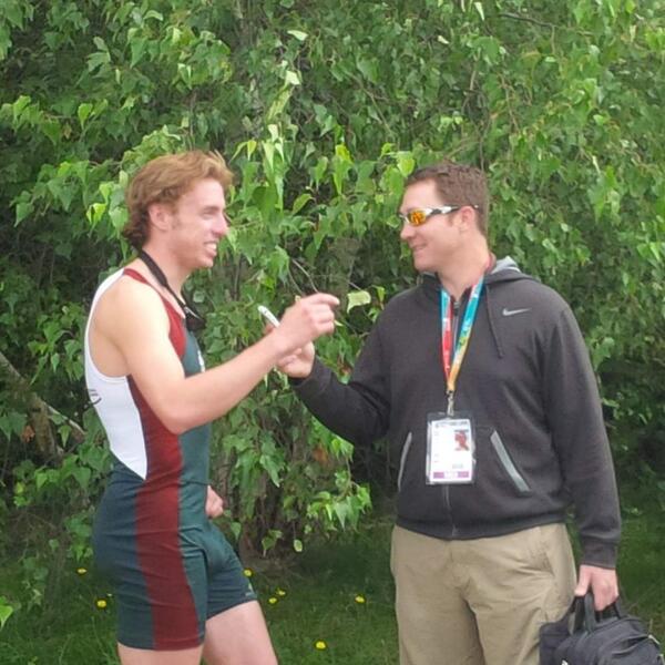 Canada Games men's singles champ Taylor Perry giving a stroke-by-stroke account to the media. <a href="/CanadaGames/">Canada Games | Jeux du Canada</a> <a href="/RowingNB/">Rowing New Brunswick</a>