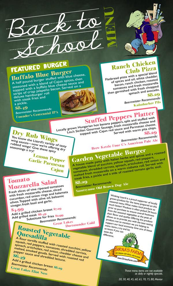 winkinglizard's tweet image. Our "Back to School" seasonal menu begins Monday. Here's a sneak peek.