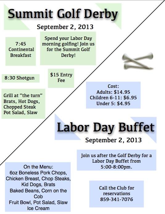 SummitHillsCC's tweet photo. Plans for #laborday..spend it with us! Our Golf Derby and Labor Day buffet all happen on Monday September 2nd! http://t.co/SeoDxPJcV6