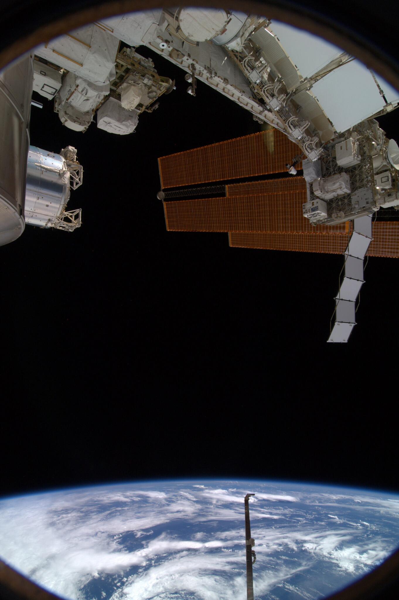 View out the window to the right of my seat in Soyuz while docked to ISS.