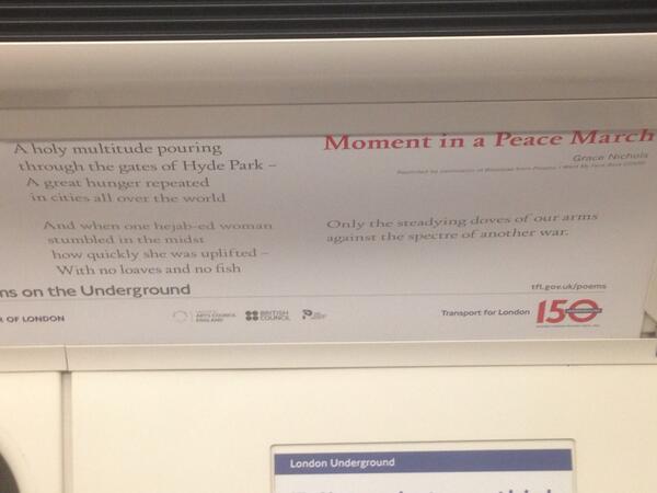 howardsusanna's tweet photo. Return 2 UK.Get tube,thinking re @JamesBerryPoet &amp; benefit.See this...Be great 2 hear her on 27th @ benefit! http://t.co/8x00WpByd7