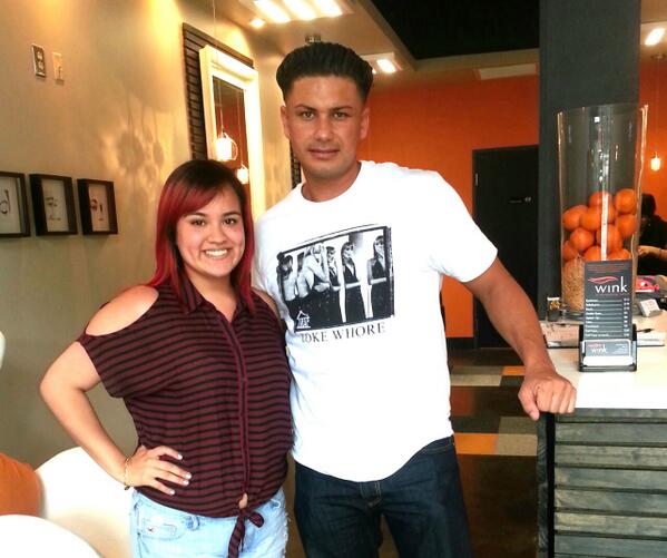 WinkThreading's tweet image. Look who just came through #Wink! Spotted: @DJPaulyD with our receptionist Maggie! #winkthreading #paulyd