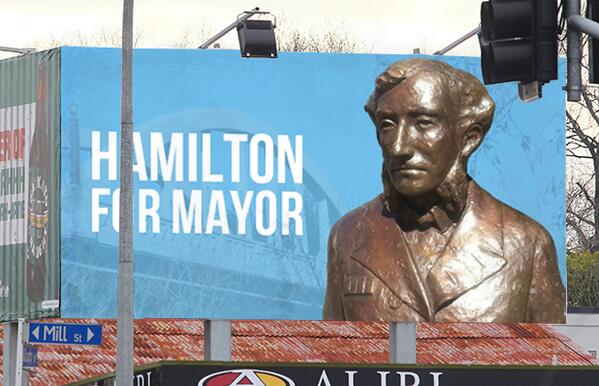 CptHamilton2013's tweet photo. The campaign is starting to ramp up. New billboards in the city #hamilton2013 #lovethetron http://t.co/7yHcPaYF6p