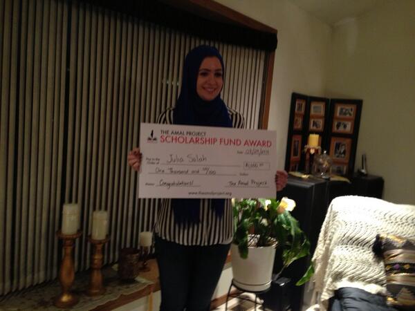 TheAmalProject's tweet photo. Meet Julia Salah, our first scholarship winner this round. We were very moved and inspired by her application! http://t.co/s3pkrzqDoP