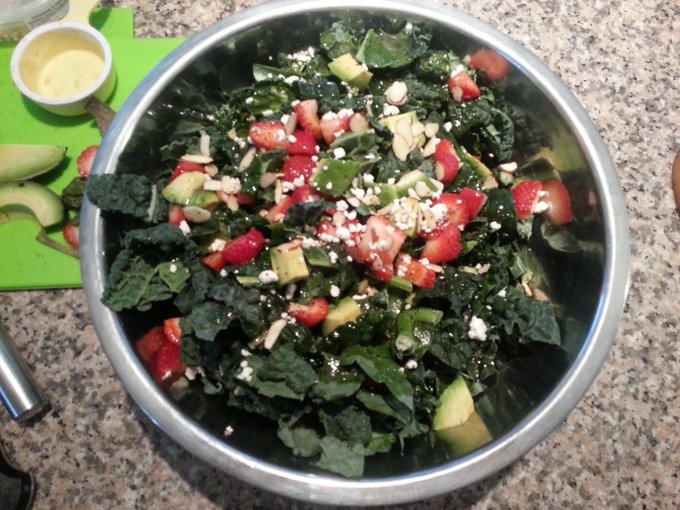 You are what you eat! Just made this delicious kale salad w/ strawberries, avocado, &amp; goat chz! Nom nom<a href="/tag/tossmysalad"class="tags"><span>#tossmysalad</span></a>