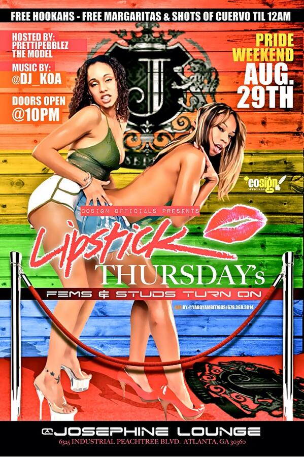 fexcellent's tweet photo. @BossLadyBri_  lipstick Thursday tonight @Josephinelounge #pride wkend kick off don't miss out its ladies night http://t.co/xHOdPwL9V2