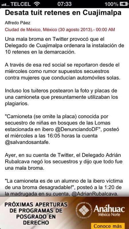SofCR's tweet photo. Cómo hay gente inconsciente que hace bromas tan estúpidas... Para que estén tranquilos! http://t.co/DKy4S6SwCD