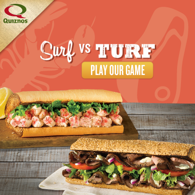 Quiznos's tweet photo. Today's the LAST day to enter the #SurfvsTurf #sweeps for a chance at a Surf or Turf vacay! http://t.co/j1XBEhK0ww http://t.co/PNVwUu3MxV