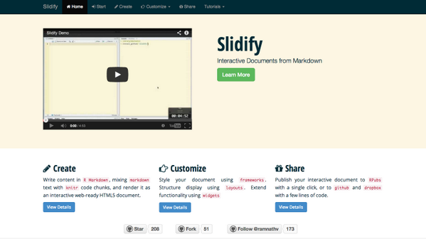 ramnath_vaidya's tweet image. Slidify website redesign (work-in-progress) with Bootstrap3 . Site created using Slidify :) #rstats #slidify