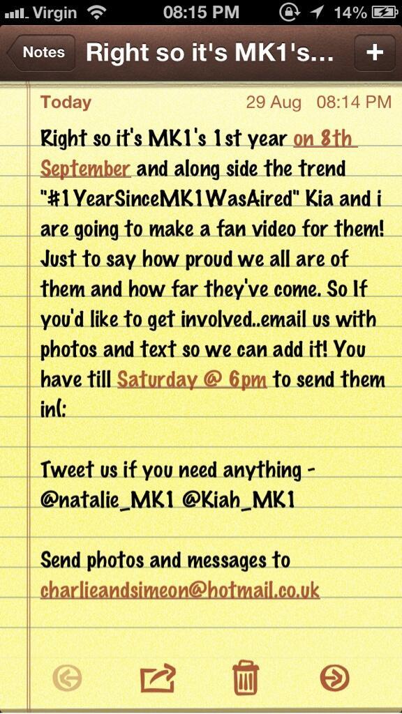 Kia_Erin_'s tweet image. #TEAMMK1 send your photos, message, or videos to us for the MK1 video! You have till Saturday. RT RT RT