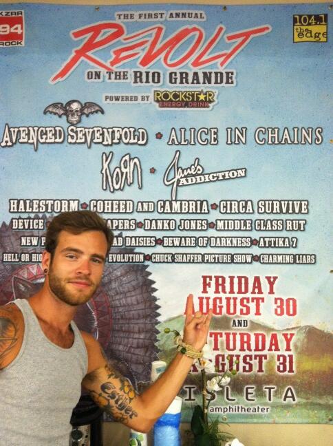 91 degrees in Albuquerque, NM for Revolt on the Rio Grande - see bands on sign. <a href="/Korn/">Korn</a> heck yes!!!