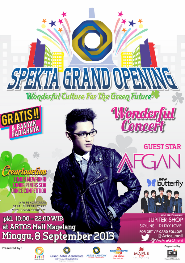 WeAreGO_Ent's tweet photo. Spekta Grand Opening | Wonderful Concert w/ AFGAN | Artos Mall Magelang | 8 Sept 2013 | @kabarMGL #eventMGL http://t.co/MUTHhMUPeO