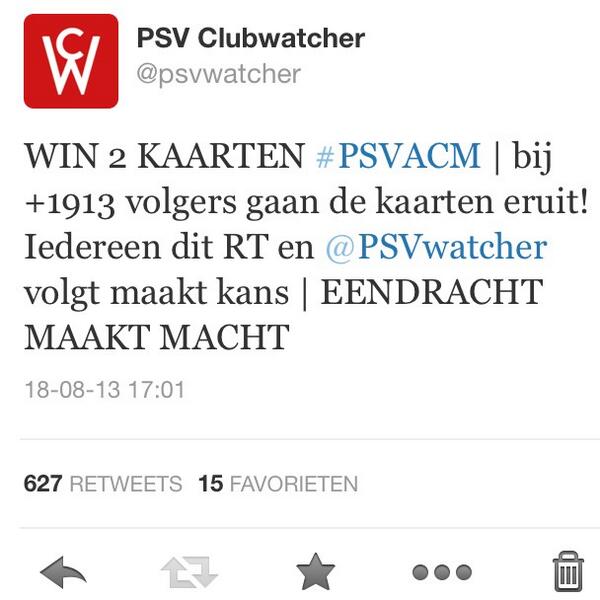 psv_fansnl's tweet photo. DEEL&amp;VOLG | Bij 5000 volgers worden de 2 kaarten voor #PSVACM verloot. Moet lukken vandaag, toch? Al 627 kanshebbers http://t.co/DDcgTpz8hG