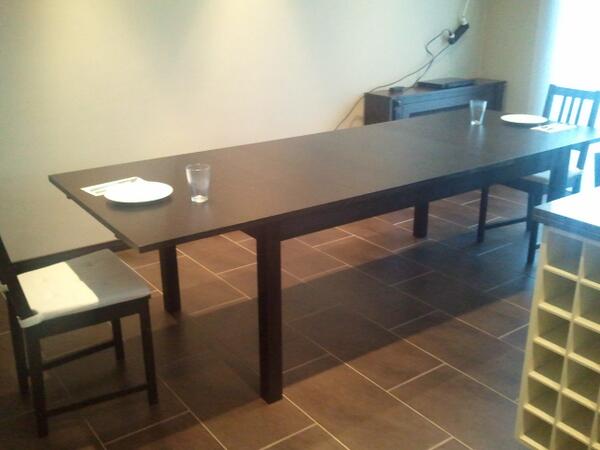 kiran_jessica's tweet image. Since there's only two people in the house now we get to eat like this. #Ikea #extendabletable #lol #fancyliving