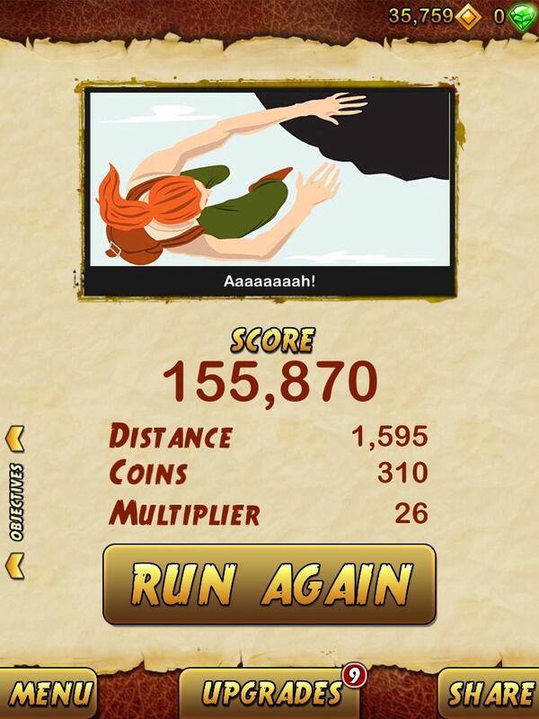 I got 155870 points while escaping from a Giant Demon Monkey. Beat that! bit.ly/TempleRun2
