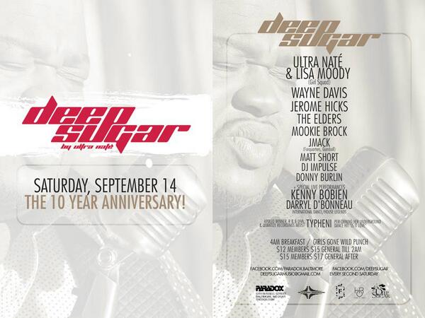 discobop's tweet photo. RT: Can't believe it's been almost 10 YEARS! Sat. Sept. 14 is @DEEPSUGAR's 10YR ANNIVERSARY PARTY @ParadoxBMD WOW!!! http://t.co/hCwTSAT743