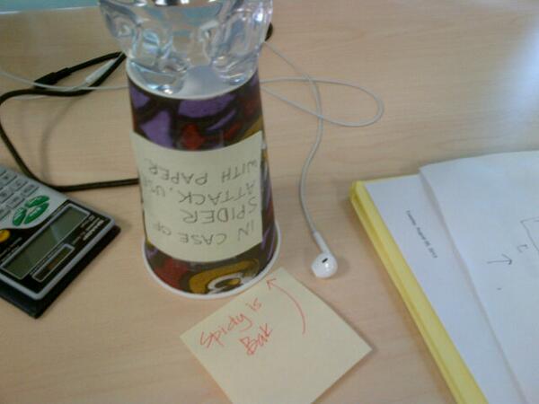 thatshellakurt's tweet image. Seen this cup on my desk this morning... Because my boss likes to play cruel spider pranks on me #EmployeeAbuse