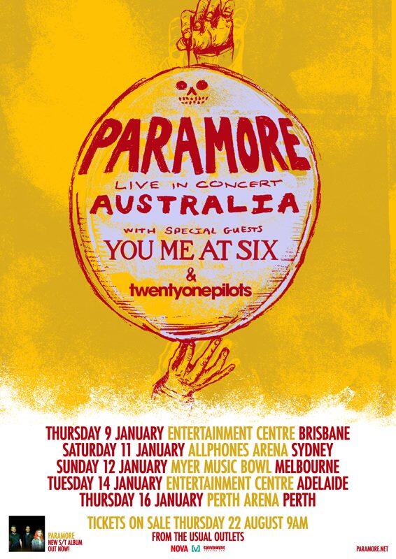 thatposterguy's tweet photo. Aug Distro -Big tour on sale this week @paramore @youmeatsix @twentyonepilots Thx to @soundwavetours @soundwavefest http://t.co/3cSTbIDRoL