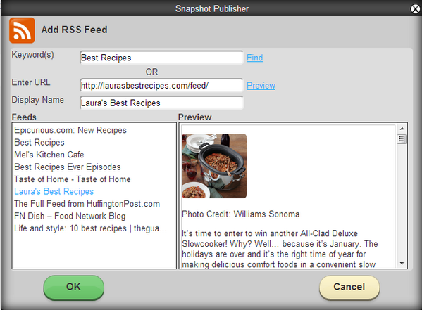 SnapshotDev's tweet photo. New! Enter Keywords, Snapshot finds RSS feeds for you !  #contentmarketing #curation http://t.co/es4ozEJnlO http://t.co/kkvsh93661