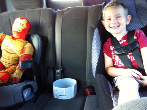 Its give a superhero a ride day! #ironmanforgothisseatbelt
