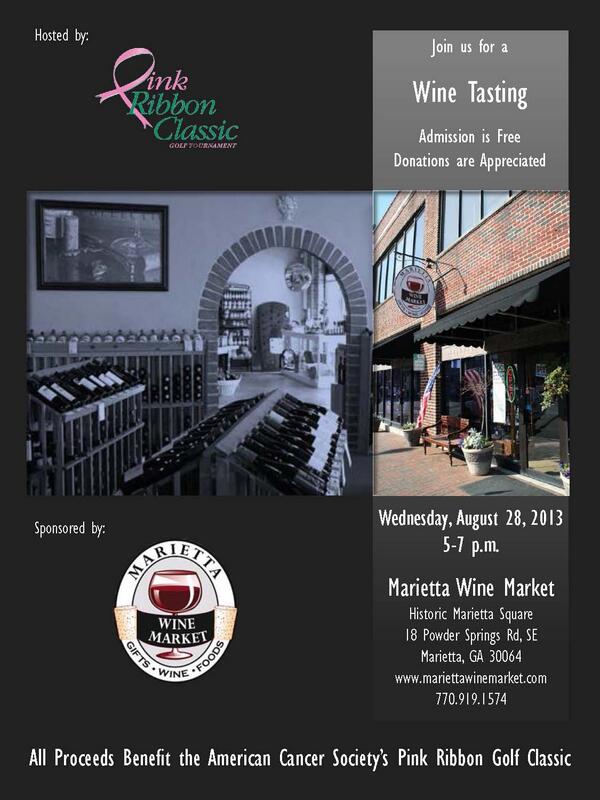 PinkRibbonGolf's tweet photo. Join us for wine tasting 8/28 benefiting Pink Ribbon!!  Marietta Wine Market 5-7, bring your girls for some fun! http://t.co/9S9VWEmO8l