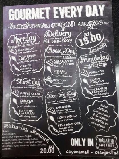 rojasluisd's tweet photo. This week only at @margaruba lunch menu! #Aruba #lunch CayenaMall Oranjestad http://t.co/NUn5BkoCqw