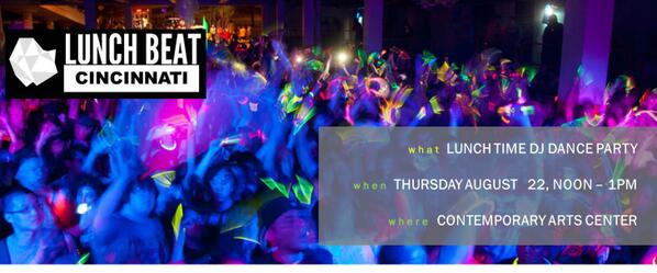 YPSocietyCincy's tweet photo. #LunchBeat @CincyCAC this Thurs noon-1pm. DJ dance party sponsored by @EnjoytheArts @PonesInc. FREE lunch provided. http://t.co/A8yRjNR6HE