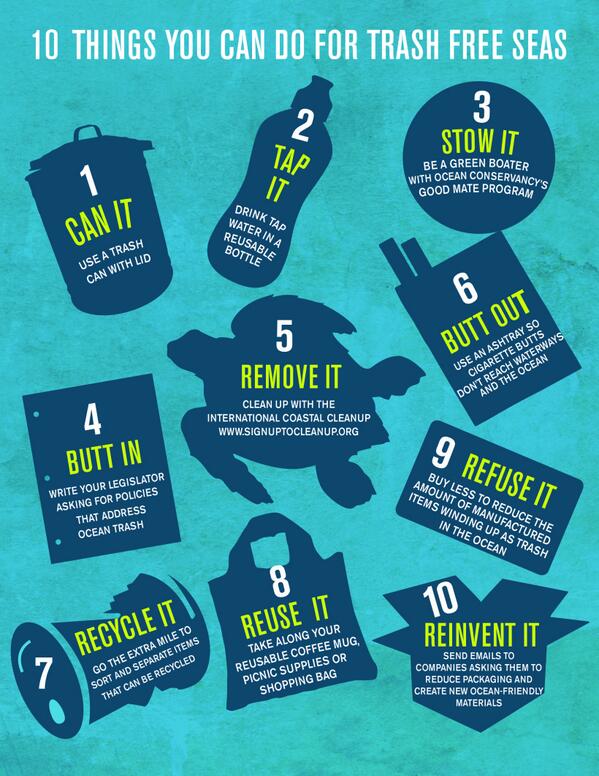NOAA (@noaa) on Twitter photo SEE: "10 Things You Can Do For Trash-Free Seas" courtesy of our Int'l #Coastal #Cleanup partner <a href="/OurOcean/">Ocean Conservancy</a> SEE: "10 Things You Can Do For Trash-Free Seas" courtesy of our Int'l #Coastal #Cleanup partner <a href="/OurOcean/">Ocean Conservancy</a>