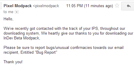 zedrikjohn_'s tweet image. Here's the preview of @PixelModpack emailing you, that you are thanked for installing #PixelPack! :)