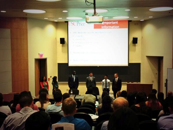 USCPrice's tweet photo. @USCSHC giving a presentation on all the exciting events coming in the fall for #MHA students! #PriceOR13 http://t.co/WV44LJOrkT