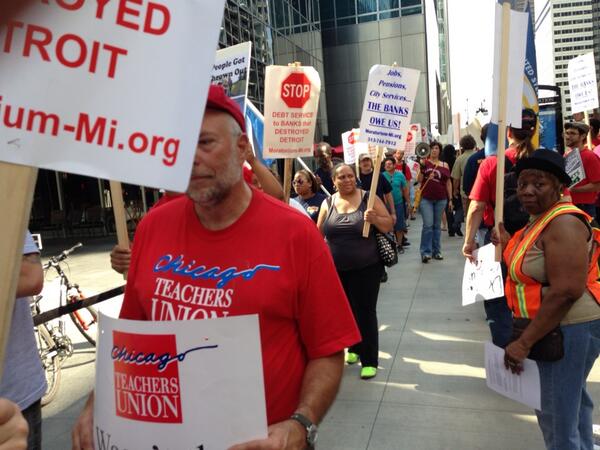 Fannie Mae agreed to talk to Baxter Jones while the Detroit-Chicago &amp;steelworkers group march outside.