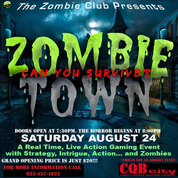 cqb_city's tweet photo. Non airsoft zombie event going on this Saturday at the city. Check it out! http://t.co/3DSEWNbChg