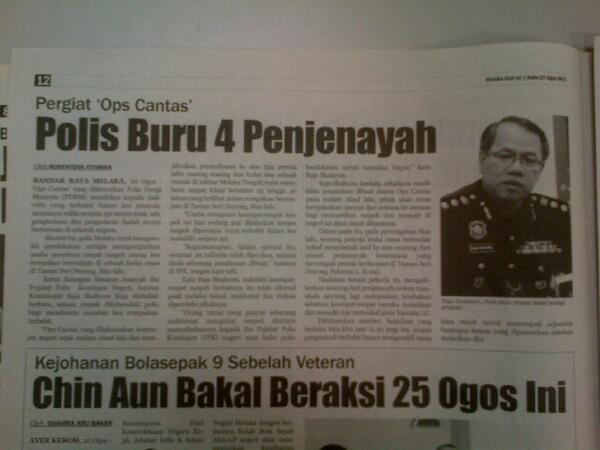 mohdsupir's tweet photo. #MelakaHariIni 21/8/13, Melaka - Polis Buru 4 Penjenayah. #InfoRELA #relamt #1Malaysia http://t.co/CaZ65klFXX