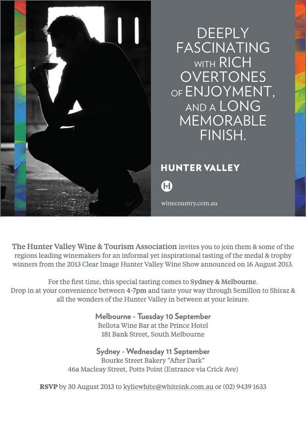 And here's your invitation folks... <a href="/_hunterwine/">HV Industry</a> #HVWS13 Trophy and Medal winners. Save the date Melb 10/9, Syd 11/9
