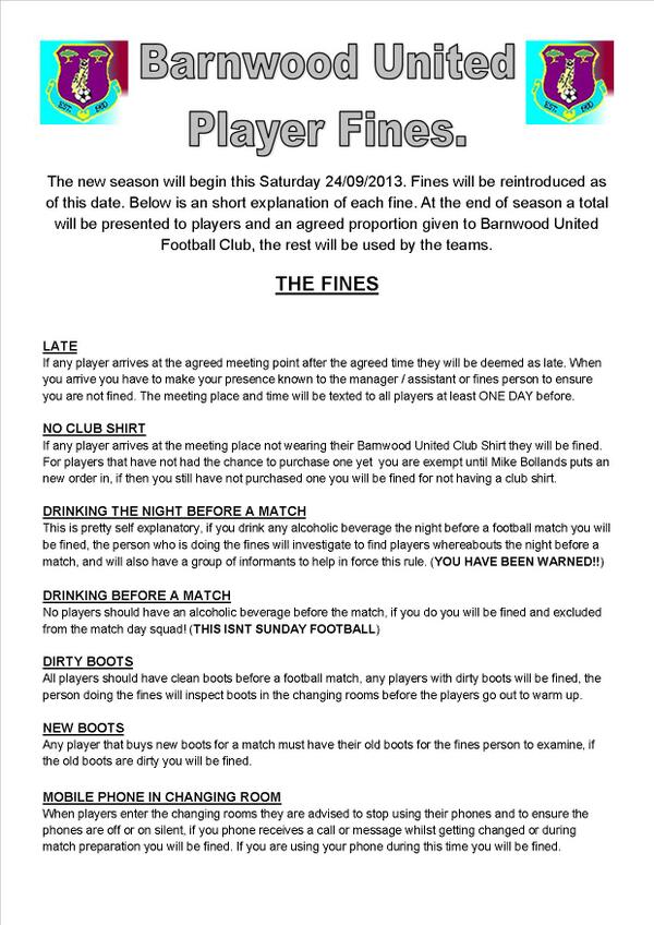 Fine Information for all Barnwood United Players, ready for the season to commence this weekend #TAKENOTE!
