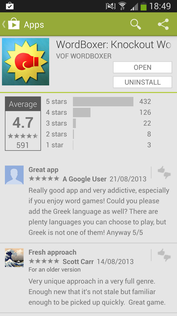 WordBoxer's tweet photo. Today @WordBoxer has reached a whopping 4.7 rating based on 591 user reviews (US/UK/CA/AU even 4.8). Thank you fans! http://t.co/zsxnuPUt3O