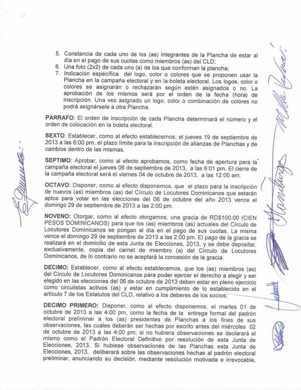 juntacld2013's tweet photo. Página 3 de 4. Res. No. 01-2013 de fecha 21 de agosto de 2013. JUNTA DE ELECCIONES, 2013, CLD. http://t.co/Z6AJk3xj0Q