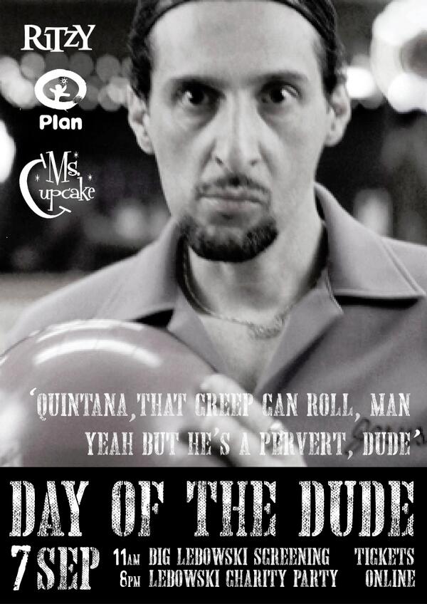 RitzyCinema's tweet photo. "... that creep can roll, man." Here's our 'Jesus' edition Lebowski poster for Sep 7th's DAY OF THE DUDE. @planuk http://t.co/E2DsuCKYCR